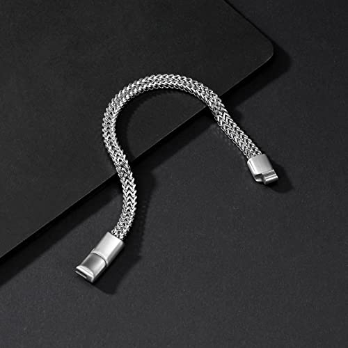 Mens Bracelet-Stainless Steel Magnetic Clasp Franco Chain Bracelets for Men - color: B-silver