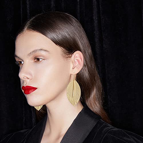 Bohemian Handmade Lightweight Color Large Genuine Soft Leather Fringe Feather Leaf Tear Dangle Drop Earrings for Women Statement - color: 2-Off white