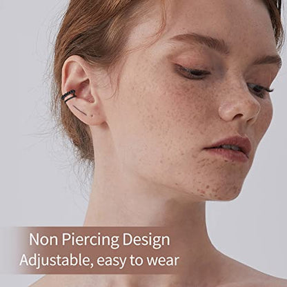 ChicSilver 925 Sterling Silver Ear Cuff Earrings Non Piercing Clip on Cartilage Cuff Earrings for Women - style: H: Beaded Ear Cuff - Black