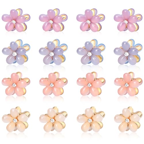 CWJCYTNSN 16PCS Small Hair Claw Clips for Women Girls, Mini Crystal Flower Hair Clips, 0.8" Cute Metal Hair Pins, Nonslip Flower Bangs Side Clips for Thick Curly Hair Accessories - color: Crystal Flower