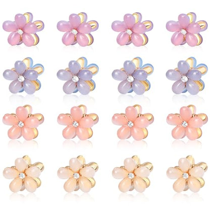 CWJCYTNSN 16PCS Small Hair Claw Clips for Women Girls, Mini Crystal Flower Hair Clips, 0.8" Cute Metal Hair Pins, Nonslip Flower Bangs Side Clips for Thick Curly Hair Accessories - color: Crystal Flower