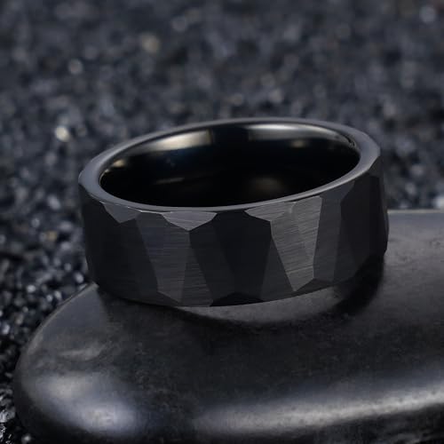 2/4/6/8mm Black/silver/gold Tungsten Rings for Men Womens Couple Fashion Jewelry Promise Engagement Wedding Band Hammered Inner ring inlaid with olive wood Carbide Polished Edge Comfort Fit - color: 8MMblack