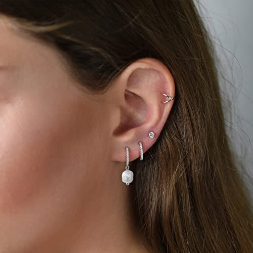 CERSLIMO Pearl Drop Earrings for Women | S925 Sterling Silver Post Simulated Shell Pearl Hoop Dangle Earrings, Hypoallergenic Cubic Zirconia Huggies Earrings Bridesmaid Jewelry - style: 03 Silver-Baroque
