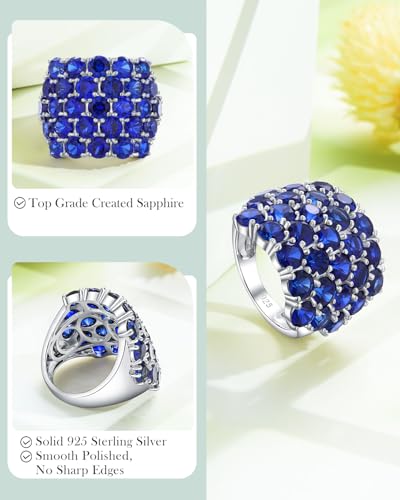 925 Sterling Silver Pave Birthstone Chunky Statement Rings for Women Men | 14K Gold Plated/Silver Large Dome Ring Birthday Cocktail Jewelry,Size 6 to 10(with Gift Box) - color: 09-Created Sapphire-Sep.