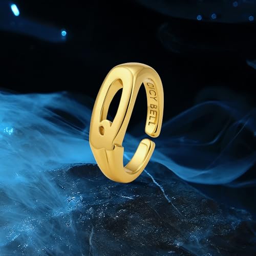 Cicy Bell Initial Rings for Women 18k Gold Plated Adjustable Rings | Open Signet Rings, Bold Letter, Personalized Engraved, For Party - color: Initial-Q