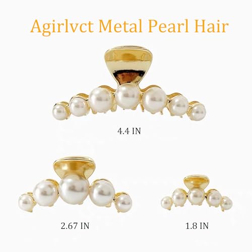 Metal Hair Clips for Women,Strong Hold Large Pearl Claw Clips, Big Non-Slip Hair Catch Barrette Jaw Clamp,Fashion Gold Hair Styling Accessories Valentine's/Mother's Day Gift for Girl Wife(3 PACK)