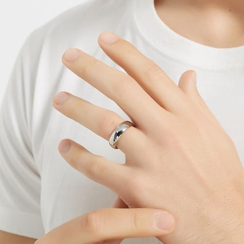 4mm 6mm Stainless Steel Rings Women Men High Polish Plain Dome Silver/Gold Wedding Band Comfort Fit - color: 6mm-Silver