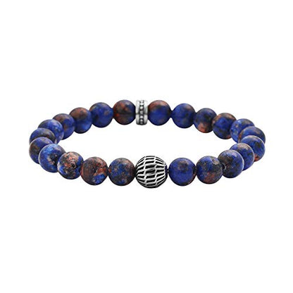 Geoffrey Beene Natural Stone Elastic 9mm Beaded Bracelet with Black Good Fortune Piece - color: Blue