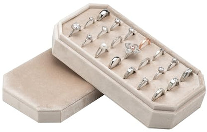 Velvet Ring Organizer Display Tray Jewelry Box Earring Holder Case | for Wedding Birthday Christmas Day (Beige) - color: Beige