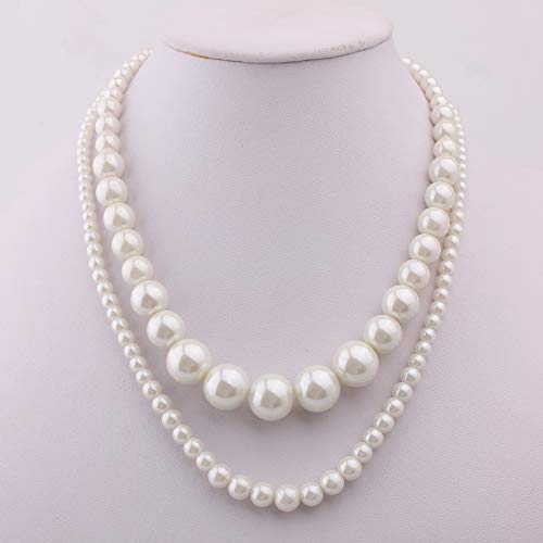 Handmade Faux Pearl Necklace and Clip on Earrings Jewelry Sets for Women Bib Choker Collar Necklace - color: 47cm Necklace+Clip Earrings