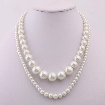Handmade Faux Pearl Necklace and Clip on Earrings Jewelry Sets for Women Bib Choker Collar Necklace - color: 47cm Necklace+Clip Earrings