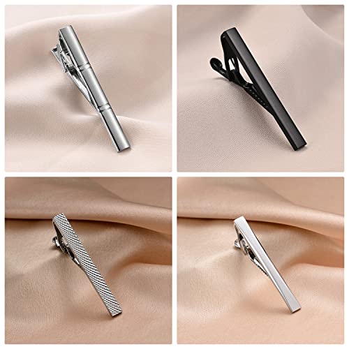 wynameleri Tie Pins for Men Silver Black 3 Pcs 10 PCS Short Tie Clip Set 2.3, 2.4 Inch Business Shirt Necktie Pinch for Men - color: T0310004