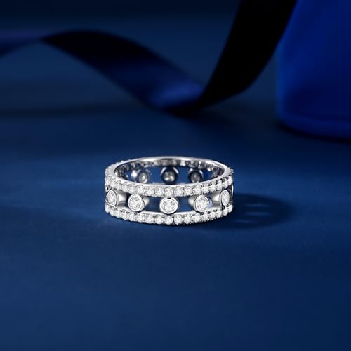 Moissanite Eternity Ring for Women Round Cut D Color VVS1 Moissanite Wedding Band, S925 Sterling Silver 18K White Gold Plated Promise Engagement Rings for Women - style: 1.548CTTW Half Eternity Band