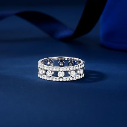 Moissanite Eternity Ring for Women Round Cut D Color VVS1 Moissanite Wedding Band, S925 Sterling Silver 18K White Gold Plated Promise Engagement Rings for Women - style: 1.548CTTW Half Eternity Band