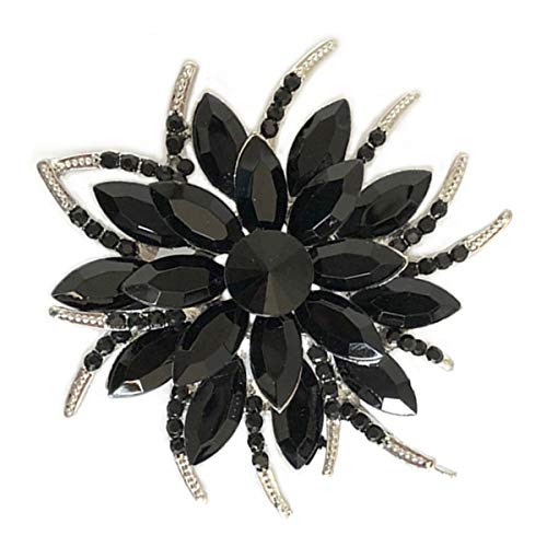 seven wolves Women's Austrian Crystal Brooch Wedding Flower Leaf Bouquet Brooch - color: Black
