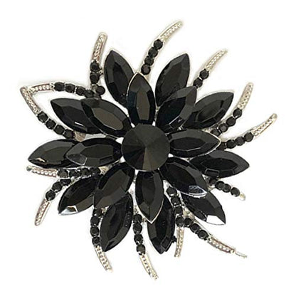 seven wolves Women's Austrian Crystal Brooch Wedding Flower Leaf Bouquet Brooch - color: Black