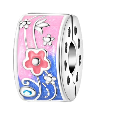 925 Sterling Silver Bead Charm for Pandora Bracelets and Necklaces,Pink Bow Cherry Butterfly Blue Ocean Pendant Bead Charms Jewelry Present Valentines Gifts for Wife/Girlfriend Women - style: Flower Secure Clip spacer stopperBead