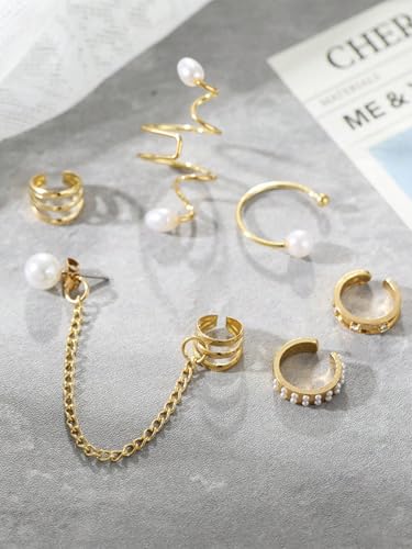 pcs Pearl Tass Chain Clip On Earrings for Women Punk Style Fashion Jewelry Accessories Set