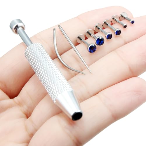 Jenxnjsjo F136 Titanium 20/18/16g Earrings Nose Lip Rings Studs Labret Medusa Tragus Helix Conch Cartilage Piercing Jewelry for Women - color: Blue, size: 16g