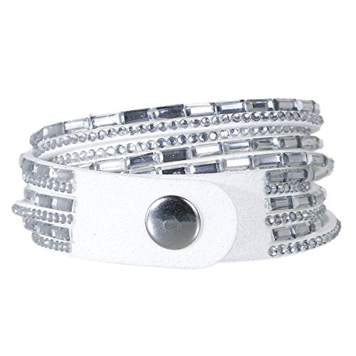 Sexy Sparkles Suede Velvet Wrap Bracelet – Adjustable Multi-Layer Jewelry with Snap Clasp for Women. - color: White