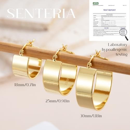 Chunky Gold Hoop Earrings Hoop Earrings Thick Gold Hoop Earrings for Women | for Sensitive Ears Gold Chunky Hoop Earrings Hypoallergenic 14K Gold Plated Hoops Non Tarnish Big Thick Hoops 18/25/30mm - color: Gold 18mm