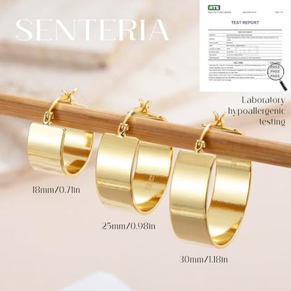 Chunky Gold Hoop Earrings Hoop Earrings Thick Gold Hoop Earrings for Women | for Sensitive Ears Gold Chunky Hoop Earrings Hypoallergenic 14K Gold Plated Hoops Non Tarnish Big Thick Hoops 18/25/30mm - color: Gold 18mm