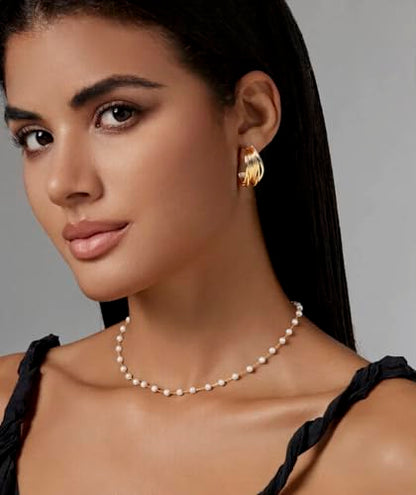 Golden Hoop Earrings For Women The Twisted Close-Fitting Hoop Shape Is Crafted With Gold-Plated Material And S925 Silver Pins Light Luxury Elegant Unique And Minimalist Style - color: GEE4010-Gold