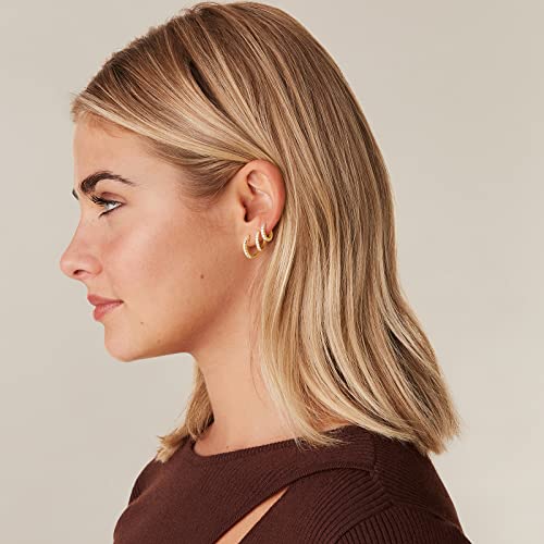 PAVOI Gold Hoop Earrings for Women - 14K Gold Plated 925 Sterling Silver Posts 3 Pairs Hoop Earrings Set for Women - Hypoallergenic Huggie Earring Pack - style: Cubic Zirconia