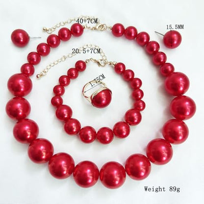 Prom Jewelry Set for Women Pearl Jewelry Sets Pearls Necklace Earrings Bracelet Ring Sets Faux Pearls Bridesmaid Bridal Wedding Prom Outfits Jewelry Sets - color: White