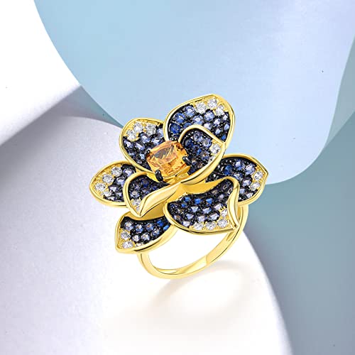 Santuzza Sterling Silver Gemstone Flower Ring for Women - color: [A]Hibiscus-Blue