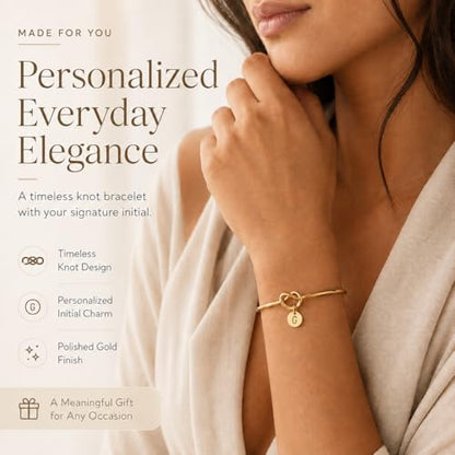 LemonRose Initial Bracelets for Women - Dainty Tie the Knot Letter A-Z 14K Gold Plated for Women Gold Cuff Bracelet for Womens Jewelry Personalized Bridesmaid Proposal Gifts - color: Gold G