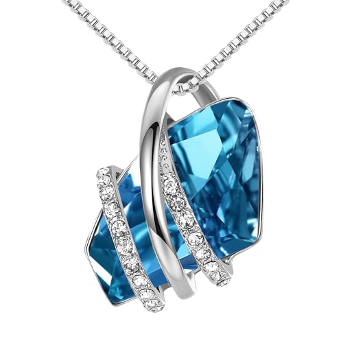 Leafael Wish Stone Pendant Necklace with Birthstone Crystal, 18K Rose Gold Plated/Silvertone, 18" + 2" - color: 212-December-Zircon Blue-Silvertone