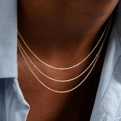 14K Gold Plated Chain Necklace for Women Trendy - 925 Sterling Silver Clasp | Waterproof Dainty Choker Necklace, 14/16/18/20 inch Thin Simple Box Figaro Chain Herringbone Necklace Jewelry for Women Men - color: Rolo