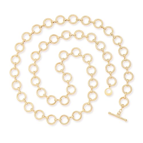 Aobei Pearl 18K Gold or Platinum Long Chain Necklace for Women Chunky Statement Chain Link Necklace Adjustable Geometric Open Chain Layering Jewelry - color: Gold Round Chain