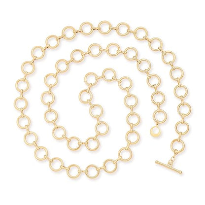 Aobei Pearl 18K Gold or Platinum Long Chain Necklace for Women Chunky Statement Chain Link Necklace Adjustable Geometric Open Chain Layering Jewelry - color: Gold Round Chain