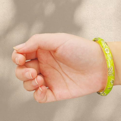 Cloisonne Bracelet For Women, Chunky Bangle Trendy Cute Flower Enamel Bangles Multi Tone Engraved Cuff Gold Plated Bracelets Stackable Wife Jewelry Friendship Gift - color: Light Purple