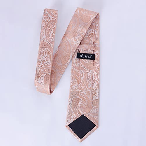 Alizeal Mens Gradient Paisley Necktie and Pocket Square Set | Elegant Design Perfect for Weddings Banquets Business Formal Events - color: 170-blush Pink