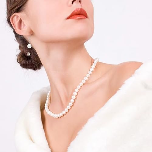 3PCS Pearl Jewelry Set for Women, Faux Pearl Necklace Bracelet Earrings Set, Round Pearl Costume Accessories for Brides Wedding Gift - style: Classic1