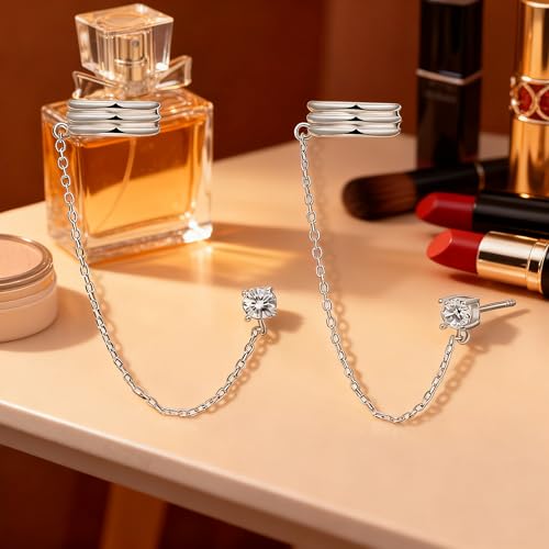 Ear Cuff Stud Earrings for Women Tassel Drop Dangle Hoop Clip Earrings Trendy Chain Climber Crawler Earrings Cubic Zirconia Huggie Hoop Cartilage Earring Fashion Jewelry Birthday Party - color: AS