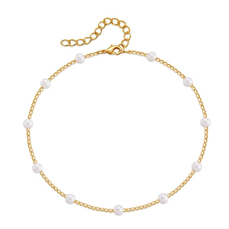 Anklet for Women Layered Anklets Women Double Heart Silver Bohemian Pearls Flat Chain Ankle Bracelet Charm Beaded Dainty Foot Jewelry Heart Charm Dainty Layer Anklets Trendy - color: Tiny Pearl