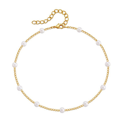 Anklet for Women Layered Anklets Women Double Heart Silver Bohemian Pearls Flat Chain Ankle Bracelet Charm Beaded Dainty Foot Jewelry Heart Charm Dainty Layer Anklets Trendy - color: Tiny Pearl