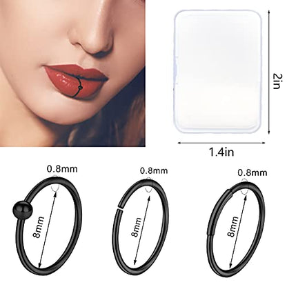 ONESING 9-40 Pcs Nose Rings - Hoops, Studs & L Shape - Hypoallergenic Stainless Steel Nose Piercings for Women & Men - color: Black