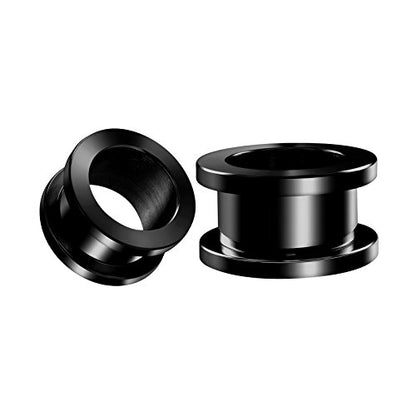 Pair of 316L Surgical Steel Black Anodized Screw-fit Piercing Jewelry Ear Stretching Lobe Plugs flesh Tunnel Earring - style: B06 2Pcs 9/16 inch (14mm)