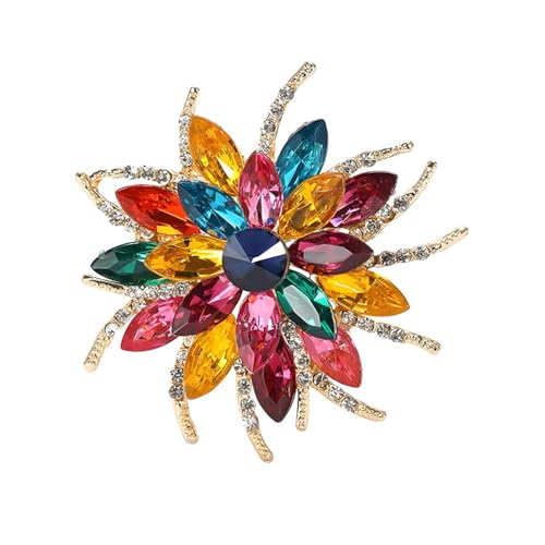 Dreuyet Rhinestone Flower Brooch for Women Vintage Crystal Sparkly Full Rhinestone Sunflower Laple Pin Elegant Clothing Bag Hat Accessories Christmas Birthday Party Wedding Jewerly - color: Muticolor