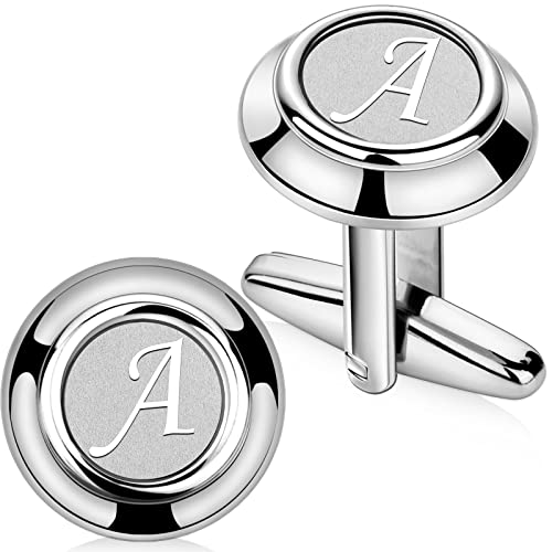AMITER 26 Letters Tie Clip and Cufflinks for Men, Initial Tie Bar & Cuff Links Set Necktie Clip for Business, Wedding, Anniversary - color: A (2 cufflinks)