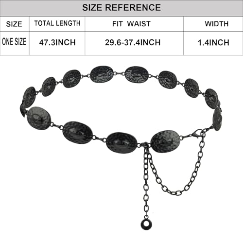 ILuvatar Western Metal Concho Belt for Women Cowgirl Waist Chain for Women Dress Pants Adjustable - color: Black-t31
