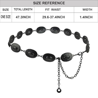 ILuvatar Western Metal Concho Belt for Women Cowgirl Waist Chain for Women Dress Pants Adjustable - color: Black-t31