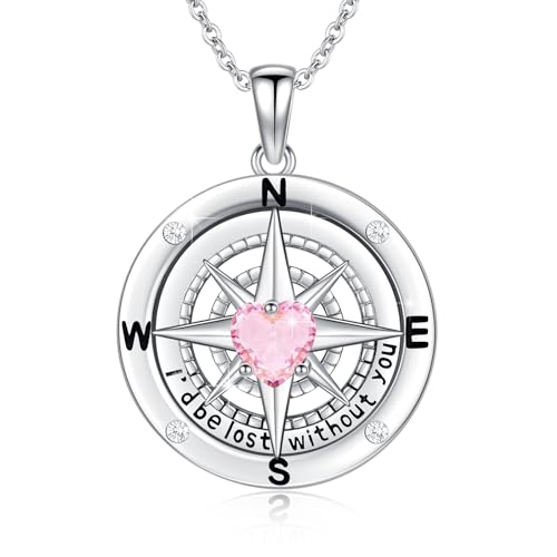 Compass Necklace Sterling Silver Nautical Graduation Gift | 925 Sterling Silver compass pendant with meaningful nautical design, jewelry for women, graduation and travel gift - color: Pink-2