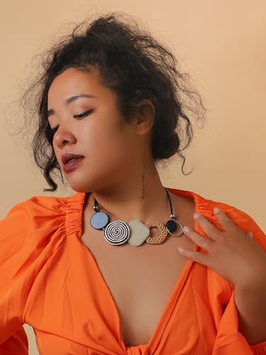MINACHI Handmade Braided Necklace for Women, Wooden Beads, Rattan Charm, Vintage Style, Gift Jewelry - style: Necklace R21-032