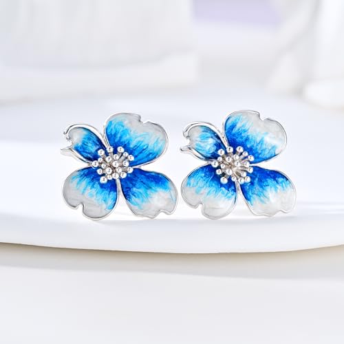 Clip on Earrings Women, 14K Gold Plated Earrings for Sensitive Ears, Fashion Women's Earrings Jewelry Birthday Gift for Wife Grandma Daughter Girls on Christmas Thanksgiving - color: Silver Navy Blue Earrings